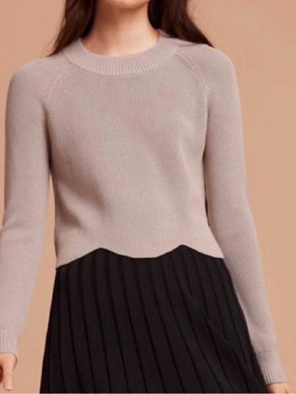 NWOT Aritzia Wilfred Size S Sardou Scalloped Edge Crewneck Knit Sweater